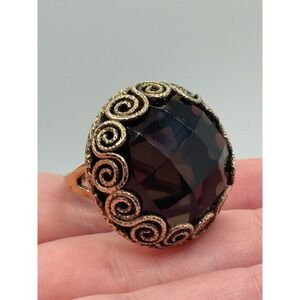 Sterling Silver Vermeil Ring OT Turkey Smokey Quartz Swirl Edge Design Size 9.25